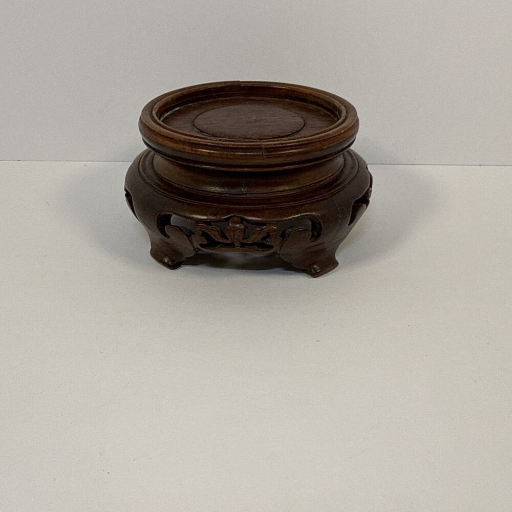 Asian Pedestal Planter Base Carved Rosewood Vase Display Stand 2.5" Center Ring
